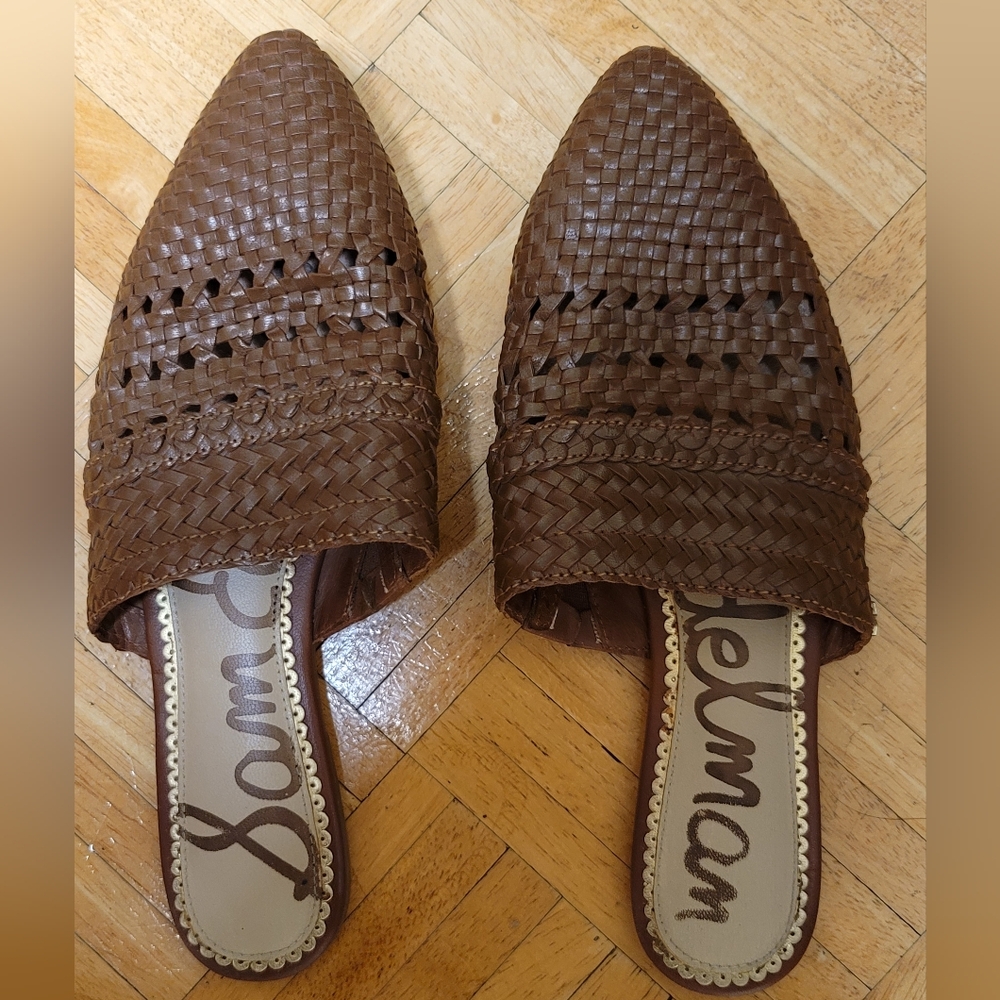 Sam Edelman Women's Leather Woven Pointed Toe Slip On Mules- Size 9